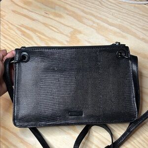 Aldo Black Textured Handbag - Faux Lizard-Skin + Grommet Strap